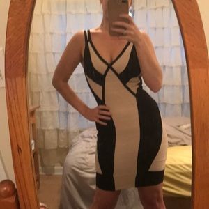 Peach and black bandage dress